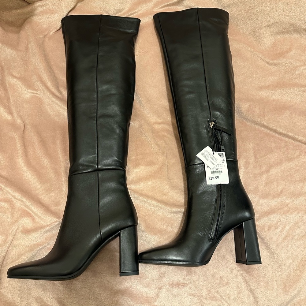 Zara over the knee leather boots. Brand New with tags.
